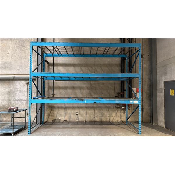 BLUE PALLET RACKING UNIT - (2) 12FT UPRIGHTS, (6) 14FT SIDE RAILS W/MESH DECK