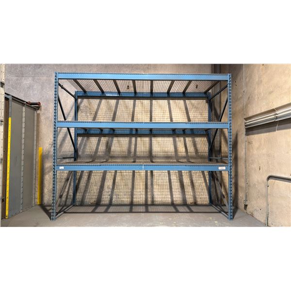 BLUE PALLET RACKING UNIT - (2) 12FT UPRIGHTS, (6) 14FT SIDE RAILS W/MESH DECK