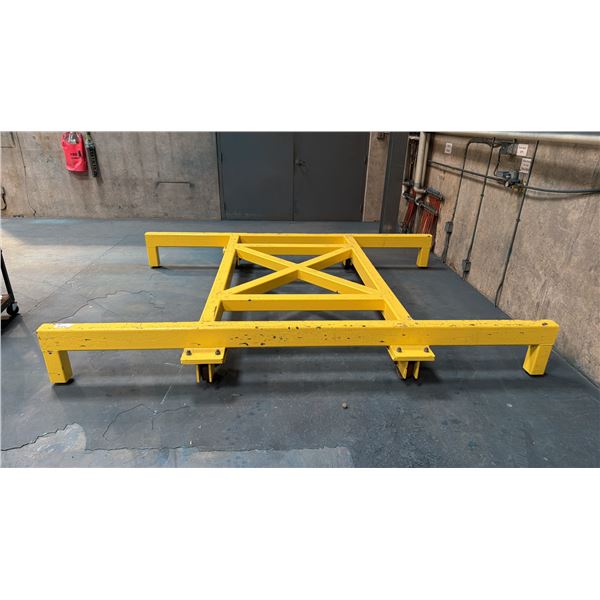 LARGE YELLOW STEEL MOBILE DOLLY - FOR MOVING LARGE ITEMS ON A STEEL TRACK