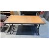 Image 3 : BROWN FOLDING UTILITY TABLE, 2 CHAIRS, WOODEN SHELVING UNIT, WOODEN SHOP TABLE & WHITEBOARD
