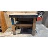 Image 4 : BROWN FOLDING UTILITY TABLE, 2 CHAIRS, WOODEN SHELVING UNIT, WOODEN SHOP TABLE & WHITEBOARD