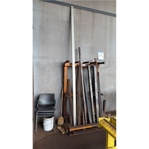 MATERIAL RACK WITH ASSORTED METAL MATERIAL INCLUDED APPROX 4'W X 3'D X 6'H
