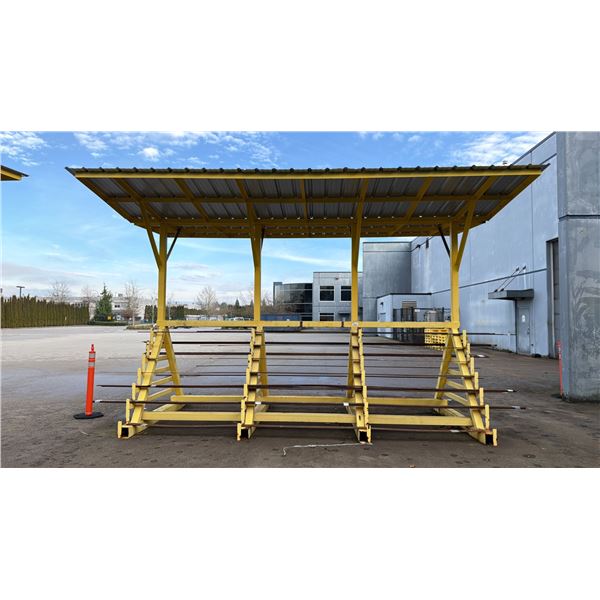 YELLOW LARGE MATERIAL RACK WITH ROOF APPROX 21'L X 13'W X 12'H *STEEL CONTENTS NOT
