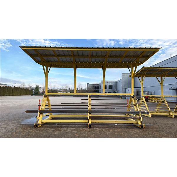 YELLOW LARGE MATERIAL RACK WITH ROOF APPROX 21'L X 13'W X 12'H *STEEL CONTENTS NOT