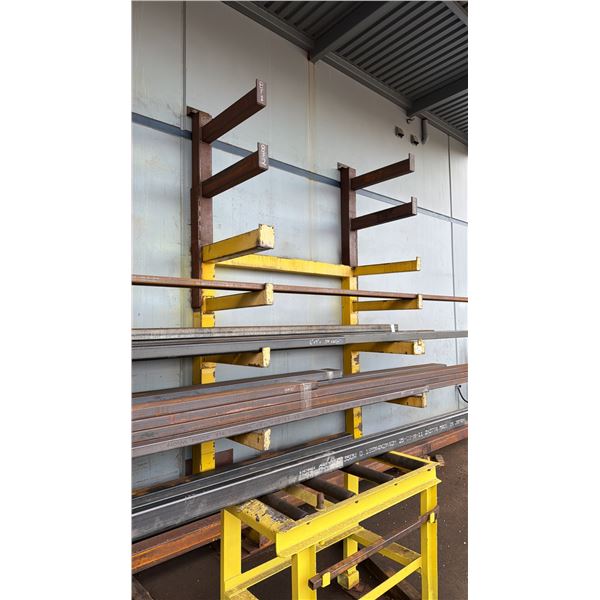 YELLOW CANTILEVER MATERIAL RACK APPROX 9.5'W X 4'D X 12.5'H *STEEL CONTENTS NOT INCLUDED*