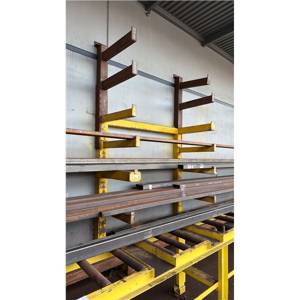 YELLOW CANTILEVER MATERIAL RACK APPROX 9.5'W X 4'D X 12.5'H *STEEL CONTENTS NOT INCLUDED*
