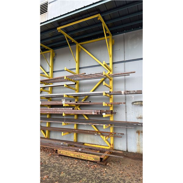 3 LARGE CANTILEVER MATERIAL RACKS APPROX 6.5' W X 5' D X 12'H *CONTENTS NOT INCLUDED*