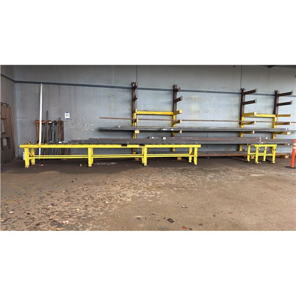 24'L YELLOW HEAVY DUTY MATERIAL ROLLER APPROX 24'L X 2'W X 3'H WITH 4' MATERIAL ROLLER INCLUDED