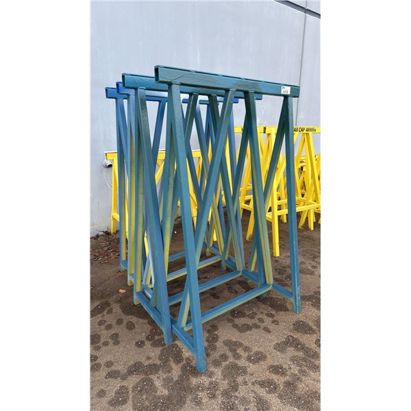 4 BLUE 6' HIGH METAL SAWHORSES APPROX 4'L