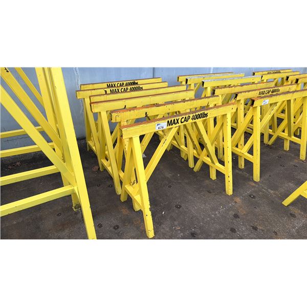 GROUP OF 6 YELLOW STEEL HEAVY DUTY SAW HORSES 4000LB CAPACITY APPROX 4'L X 3'H