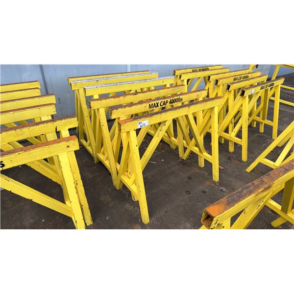 GROUP OF 6 YELLOW STEEL HEAVY DUTY SAW HORSES 4000LB CAPACITY APPROX 4'L X 3'H