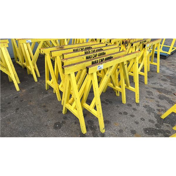 GROUP OF 6 YELLOW STEEL HEAVY DUTY SAW HORSES 4000LB CAPACITY APPROX 4'L X 3'H