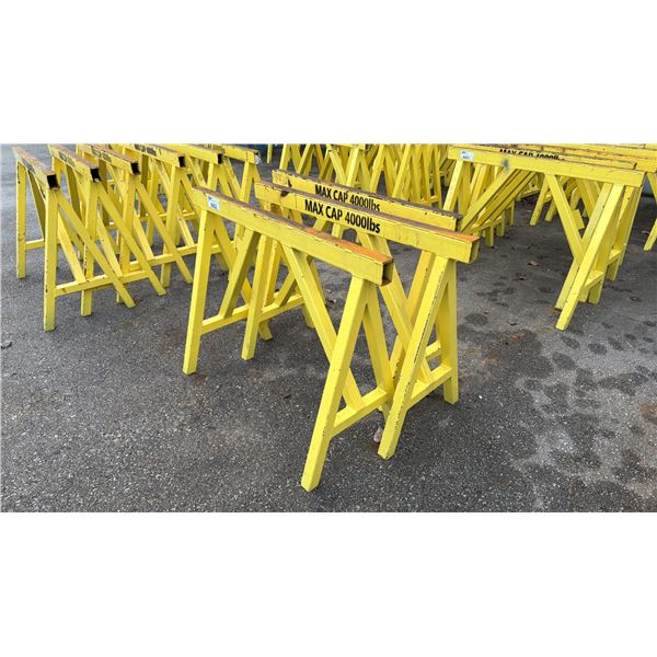 GROUP OF 3 YELLOW STEEL HEAVY DUTY SAW HORSES 4000LB CAPACITY APPROX 4'L X 3'H