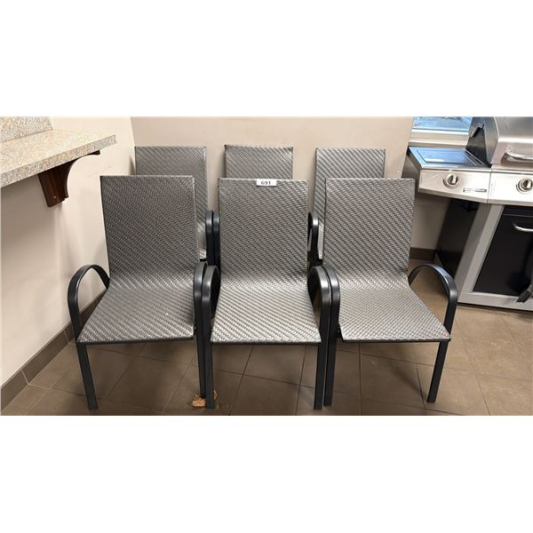 6 ALUMINUM W/GREY MESH PATIO CHAIRS