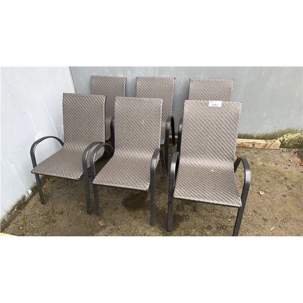 6 ALUMINUM W/GREY MESH PATIO CHAIRS