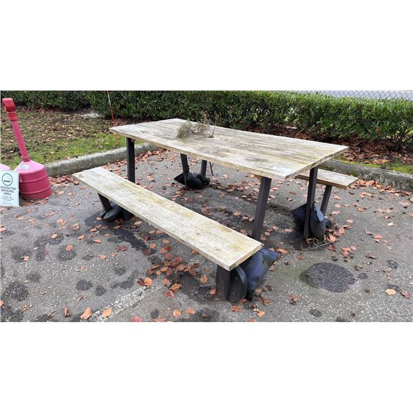 OUTDOOR WOODEN PICNIC TABLE APPROX 61" X 69"