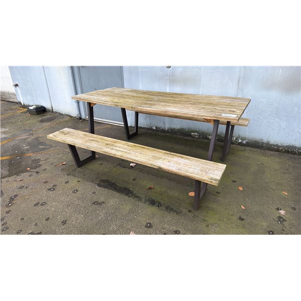 OUTDOOR WOODEN PICNIC TABLE APPROX 61" X 69"