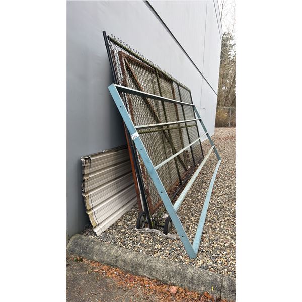2PC METAL GATE SET- EACH PANEL 8' X 8', BLACK CHAIN LINK ROLLING GATE & BLUE METAL FRAME