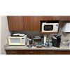 Image 1 : GROUP OF KITCHEN ITEMS - 2 MICROWAVES, TOASTER OVEN, TOASTER, KEURIG COFFEE MAKER