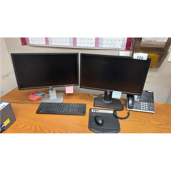 2 DELL 24" COMPUTER MONITORS, KEYBOARD, MOUSE & YEALINK PHONE