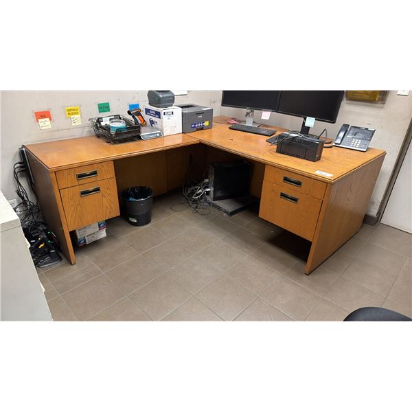 2 PC 4 DRAWER OAK OFFICE DESK