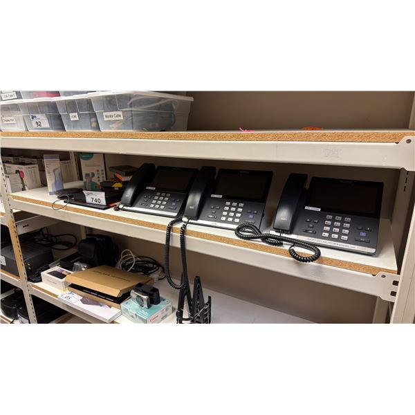 3 YEALINK PHONES, PHONE HUB, DIGITAL THERMOMETER, SCREEN PROTECTORS, DOCK STATION