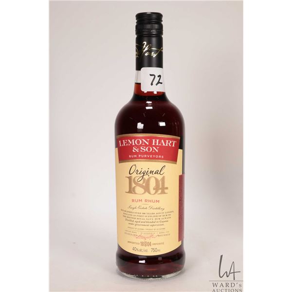 Lemon Hart & Son / Original 1804 / Rum / 750ml / 40% ABV Note: Alcohol cannot be insured by any cour