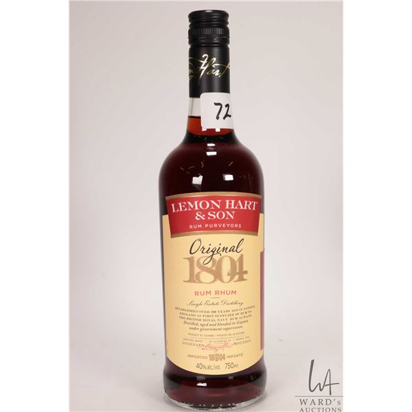 Lemon Hart and Son / Original 1804 / Rum / 750ml / 40% ABV Note: Alcohol cannot be insured by any co