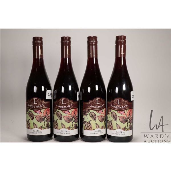 Four bottles of Lindeman's / Bin 99 / Pinot Noir / 750ml / 13.5% ABV Note: Alcohol cannot be insured