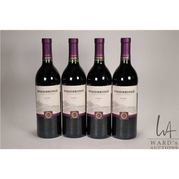 Four bottles of Woodbridge / Malbec / 750ml 12.5% ABV Note: Alcohol cannot be insured by any courier