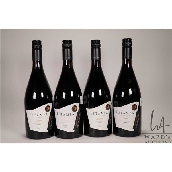 Four bottles of Estampa / Syrah / Viognier / 750ml / 14.5% ABV Note: Alcohol cannot be insured by an