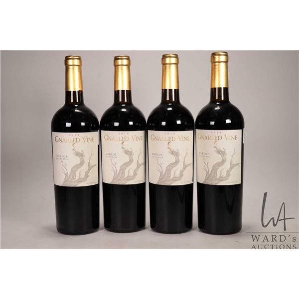 Four bottles of Gnarled Vine / Merlot / 750ml / 12.5% ABV Note: Alcohol cannot be insured by any cou