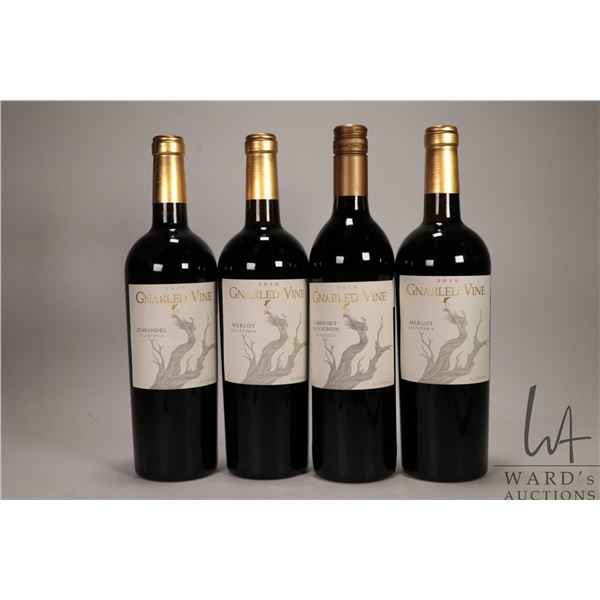 Four bottles of Gnarled Vine wine Including 2 bottles of Merlot / 750ml / 12.5% ABV, a Cabernet Sauv