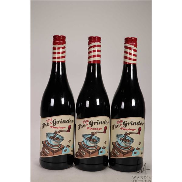 3 bottles of The 2016 Grinder / Pinotage / 750ml / 14% ABV Note: Alcohol cannot be insured by any co