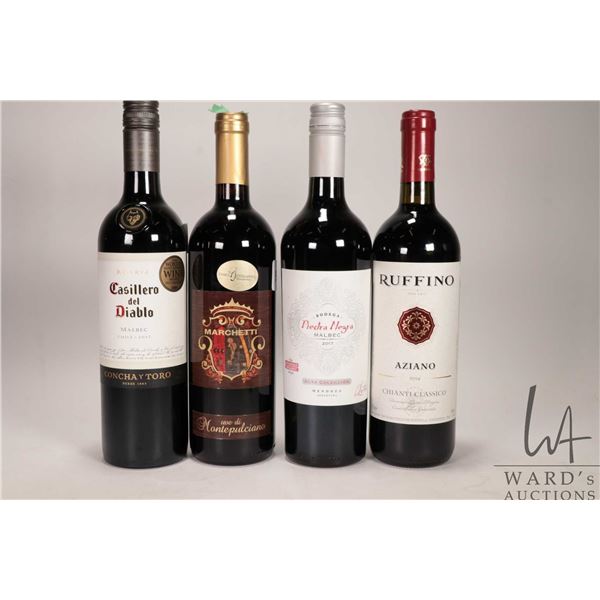 4 bottles of wine including a bottle of Casillero del Diable / Malbec / 750ml / 13.5% ABV, a bottle 