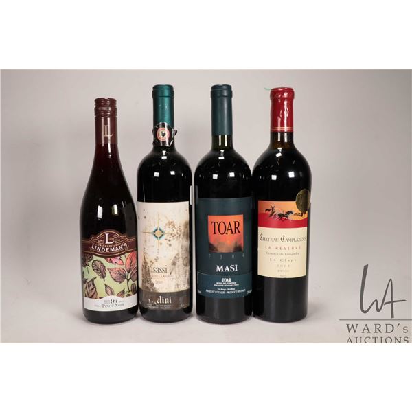 4 bottles of wine including a bottle of Lindeman's / Pinot Noir / 750ml / 13.5% ABV, a bottle of Isa