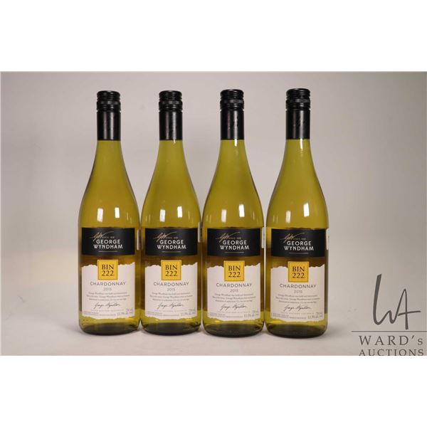 4 bottles of Gearge Wyndham / Bin 222 / Chardonnay / 750ml / 13.5% ABV Note: Alcohol cannot be insur