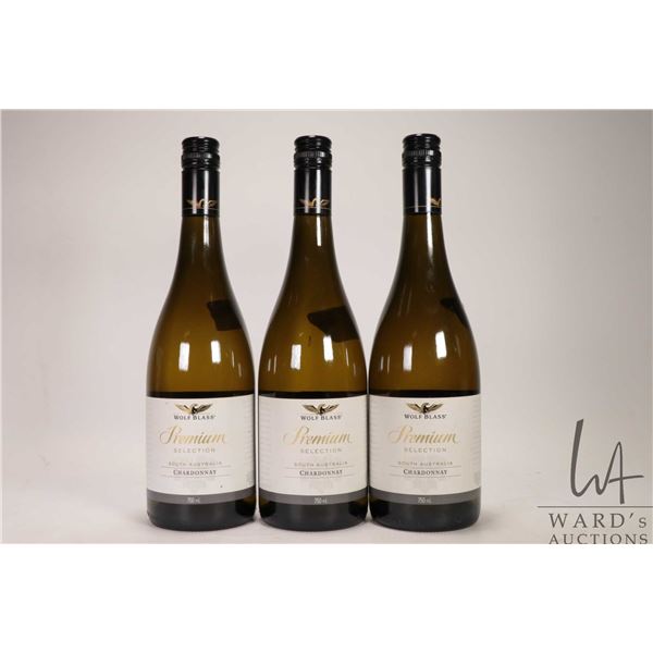3 bottles of Wolf Blass / Premium Selection / Chardonnay / 750ml / 13.5% ABV Note: Alcohol cannot be