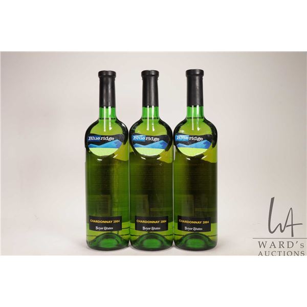 3 bottles of Boyar Estates / Blue Ridge / Chardonnay / 750ml / 13% ABV Note: Alcohol cannot be insur