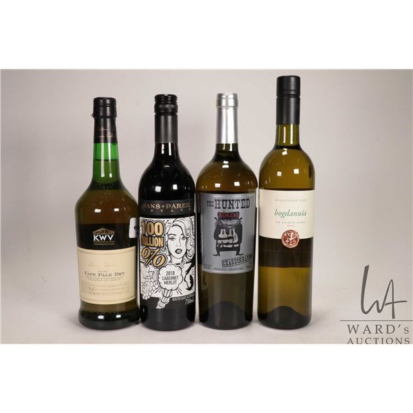 4 bottles of wine including a bottle of KWV / Cape Pale dry / 750ml / 17.5% ABV, a bottle of Sans+Pa