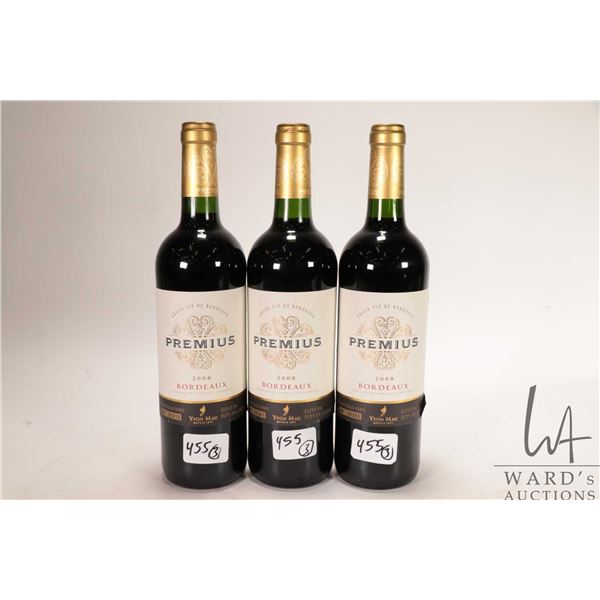 3 serialized bottles of Premius / 2008 Bordeaux / 750ml / 12.5% ABV Note: Alcohol cannot be insured 