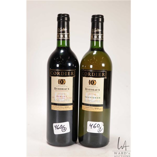 2 serialized bottles of Cordier / Bordeaux, including 2004 Sauvignon / 750ml / 11.5%, and a 2003 Mer