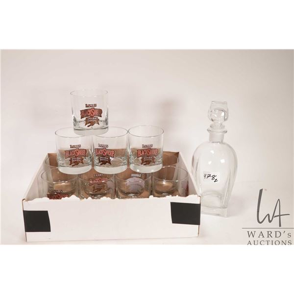 12 Black Sheep cocktail glasses with glass decanter. Note: Alcohol cannot be insured by any courier 