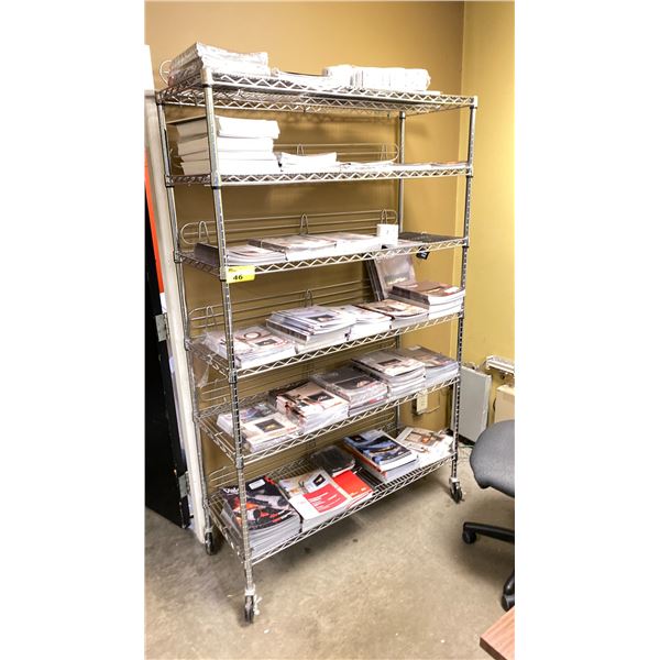 4-FOOT WIDE SECTION OF METRO RACK, ON WHEELS (NO CONTENTS)