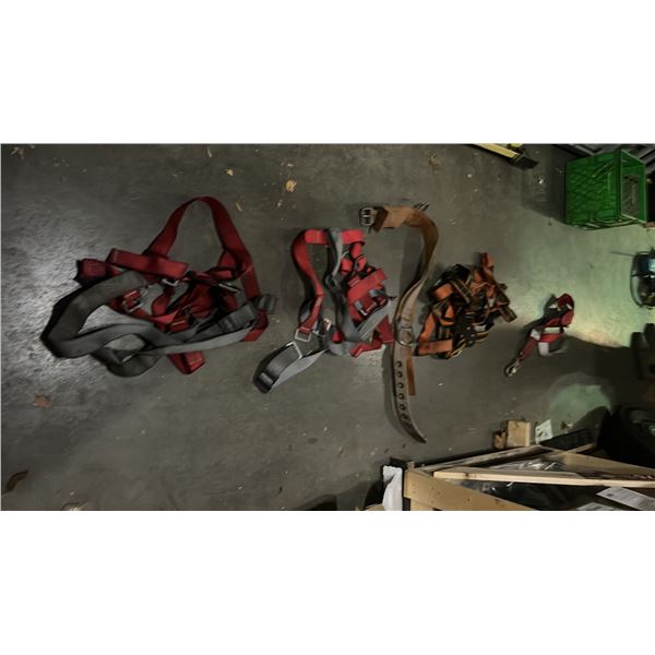 FALL PROTECTION EQUIPMENT.  3 HARNESSES, BELT, ETC.