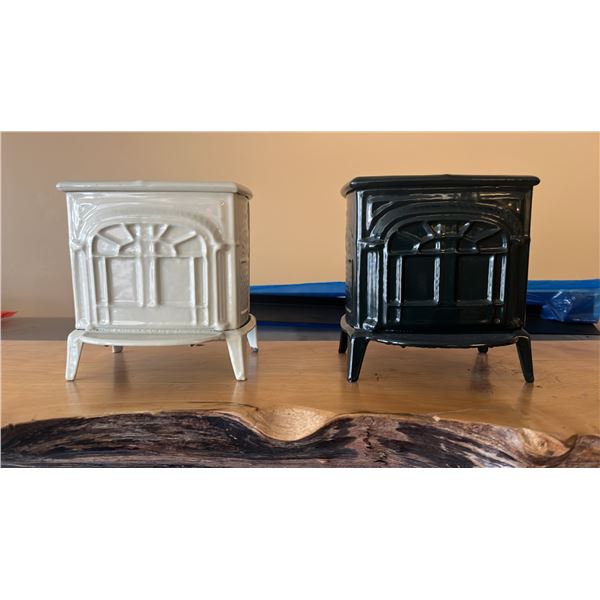 2 CAST IRON FIREPLACE PIGGY BANKS