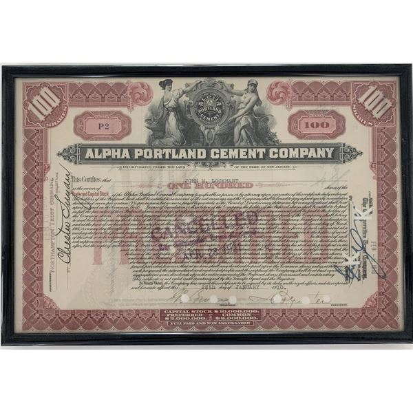 Alpha Portland Cement Company 1910 stock certificate