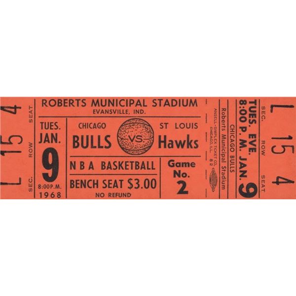 1968 Chicago Bulls vs. St. Louis Hawks unused original basketball ticket