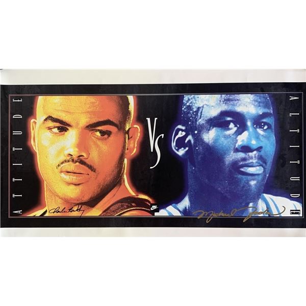 Michael Jordan and Charles Barkley signed Nike poster.