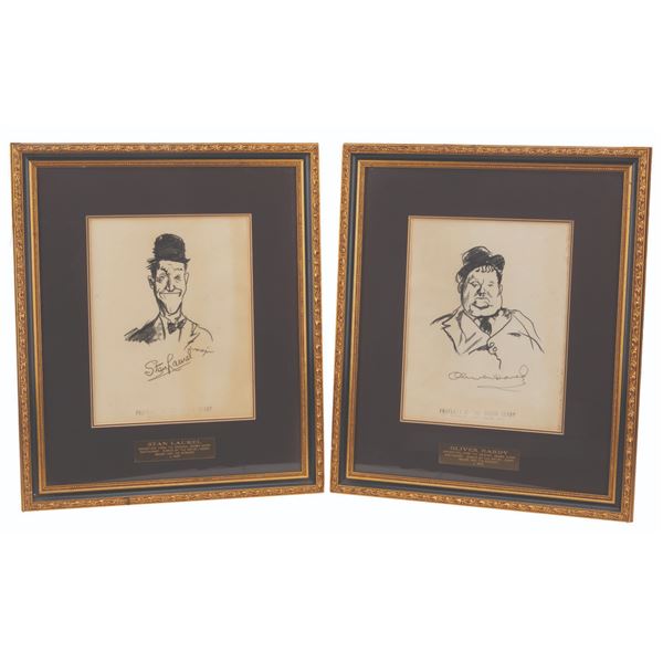 A Pair of Brown Derby Laurel & Hardy Caricature Drawings.